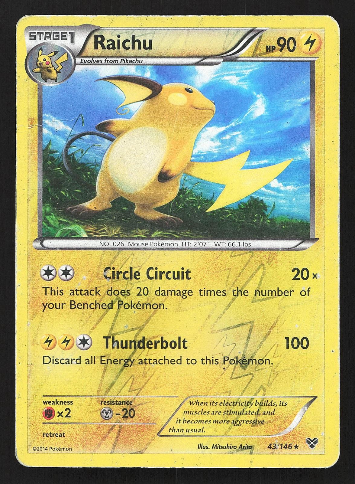 Raichu 43/146 XY Base Set Reverse Holo Pokemon Card HP
