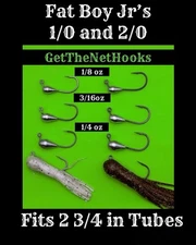 Fat Boy Jr Tube Hooks Mustad 1/0 And 2/0 Hooks 1/8, 3/16 and 1/4 Ounce