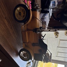 Vintage Tin Toy Yellow Convertible Car with Cloth Roof