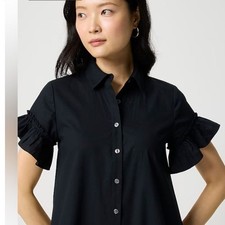 NWT J. Crew Ruffle-Sleeve Mini Shirt-Dress Classic Flattering Black 00