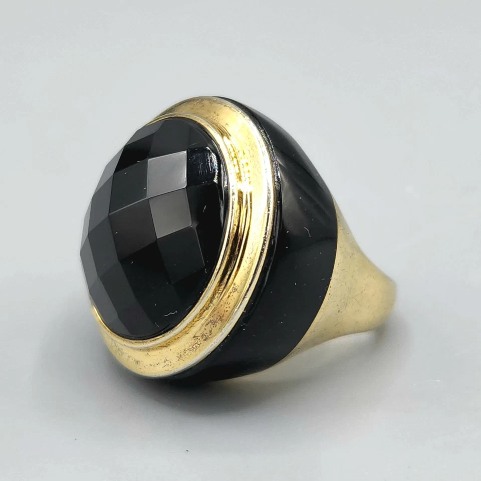 Anillo llamativo de ónix a cuadros Vermeil de plata de ley talla 6 21,4 g Foto 3 de 4