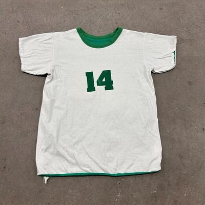 Vtg 70s 80s Grunge Green White Reversible T-Shirt Men s Large White Cotton Tee