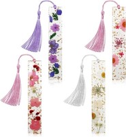 Lesezeichen, Getrocknete Blumen Harz Lesezeichen, Kaluofan 4PCS Lesezeichen