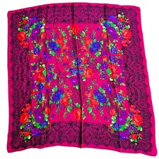Vintage Liz Claiborne Designer Silk Scarf Lace Print Floral Design Gem Tones