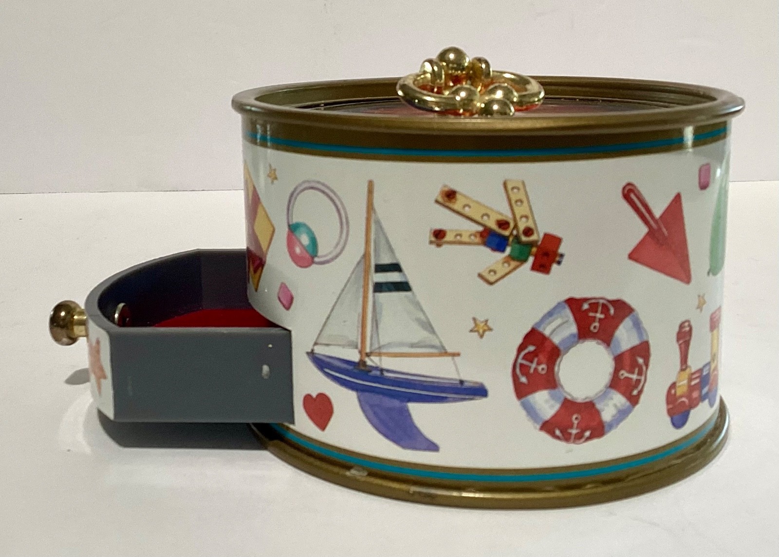 Vintage 1994 Koji Murai Sankyo Round Keepsake Music Box With Drawer - Working