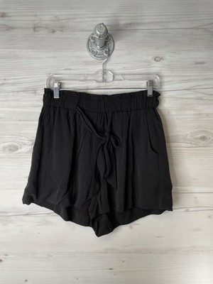 Pink Lily Shorts Womens Small Black Paperbag Waist Tie Belt Pockets Tencel