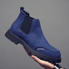 Mens Round Toe Pull on Chelsea Boots Desert Boots Mid Top Suede Work Ankle Boots