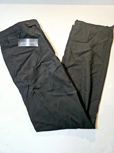 NUOVO Monsieur by Givenchy abito nero tinta unita 100% lana pantaloni pieghettati taglia: 34R