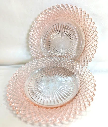Vintage Pink Depression Glass Diamond Point Plates 2 Jeannette Glass 1930s Coll