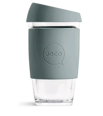 JOCO 12oz Reusable Glass Coffee Cup Borosilicate w/ Silicone Sleeve  Bluestone
