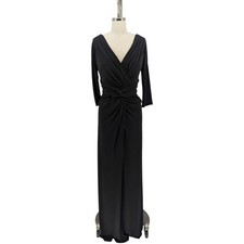 01021 Tadashi Shoji Ruched Jersey Knit Maxi Dress Black size Small formal
