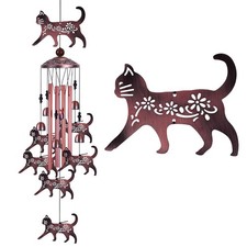 Outdoor Cat Wind Chimes Gifts for Mom - with 4 Tubes 6 Bells 7 Cats Romantic