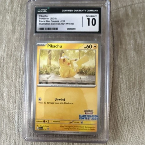 Pokémon Pikachu Black Star Promo #214 CGC 10 Illustration Contest 2024 Winner