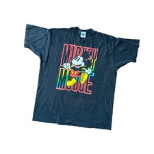 Vtg 90s Mickey Mouse Disney Rainbow Neon Big Print T-Shirt Size 3XL
