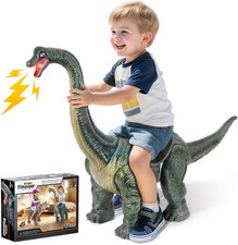 Dinosaur Ride on Toy Cars for Kids, Realistic Brachiosaurus Push Car with Three
