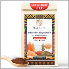 Ethiopian Yirgacheffe Ground Coffee, 2 LBS Pack of 1, Medium Roast Breakfast