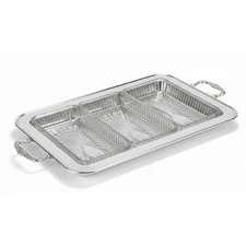 Vtg Leonard Silverplate Footed Serving Tray w/ Starburst Glass Inserts & Forks 