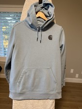 Carhartt Relaxed Fit Pullover Hoodie Light Blue Logo L 12-14 Cotton Blend