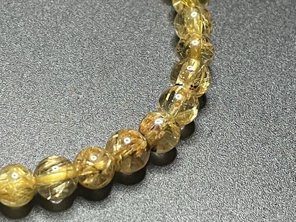 Pulsera de cuentas redondas de cristal de cuarzo rutilado oro natural de 5 mm AAAAA Foto 4 de 4
