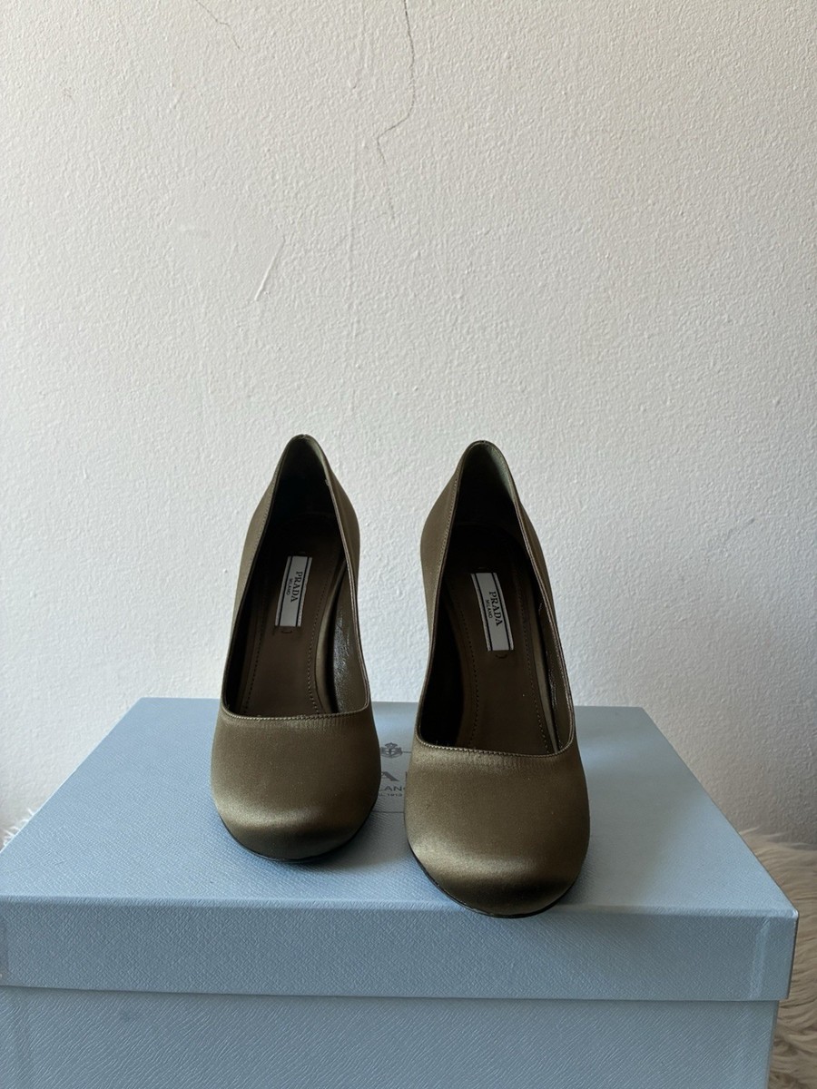 靴 Archive PRADA Olive Pumps lButton 36 PRADA Olive Silk Pump Lightning Heel Women's US 6 EU 36 Fall