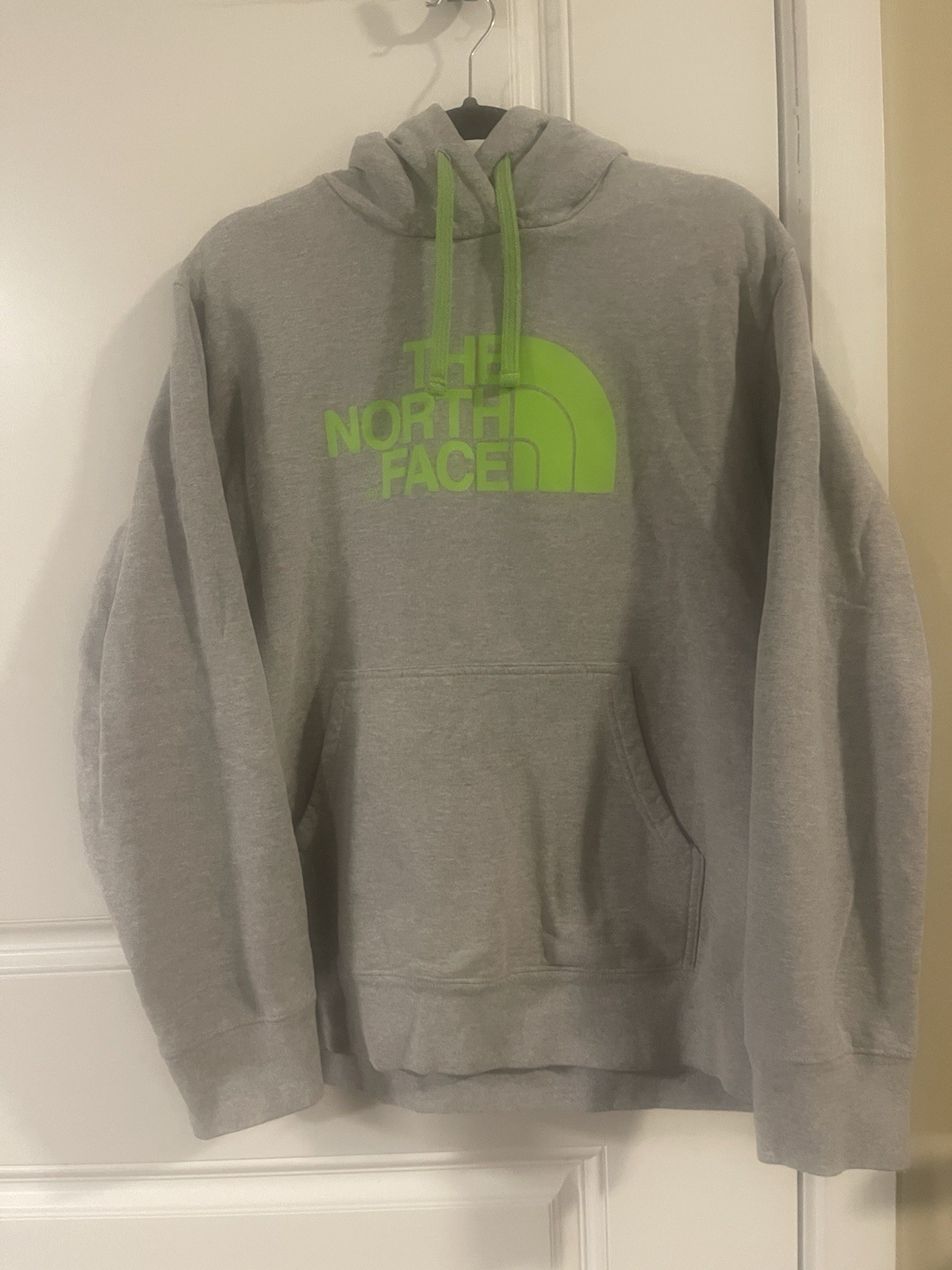 The North Face Men's Hoodie Pullover Graphic Logo Gray/ Lime Green Print Size XL