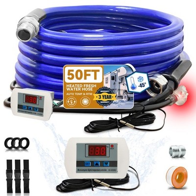Cupohus Heated Water Hose For Rv 50Ft- Adjustable Temperature Monitor Freeze