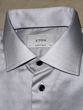 ETON MENS LT GREY COTTON CONTEMPORARY FIT DRESS SHIRT SIZE 15.5/34-35 270