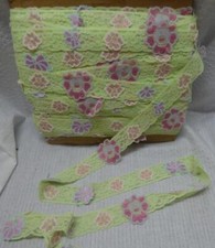 3D FLOWERED PALE GREEN STRETCH LACE TRIM - 1 1/8" WIDE - BY THE YARD