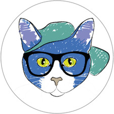 Hipster Cat in Glasses - 10 Pack Circle Stickers 3" x 3"