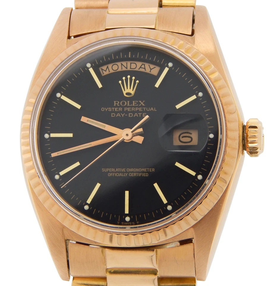 Reloj Rolex Day-Date President 1803 vintage para hombre de oro rosa de 18 quilates esfera negra