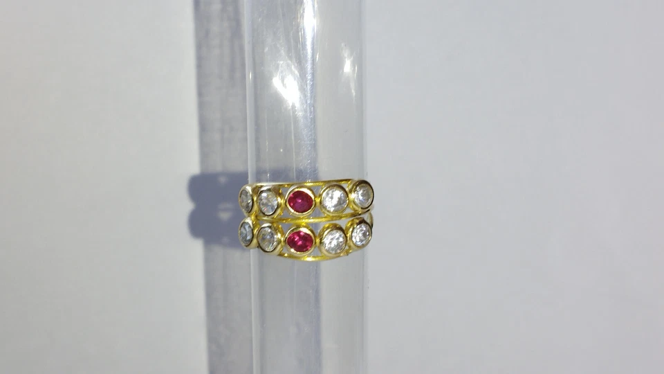 Goldring 18kt = 750 Gr 55 - 56 8 Zirkonbrillis 2 Rubine 1,6 ct Handarbeit - Bild 3 von 4