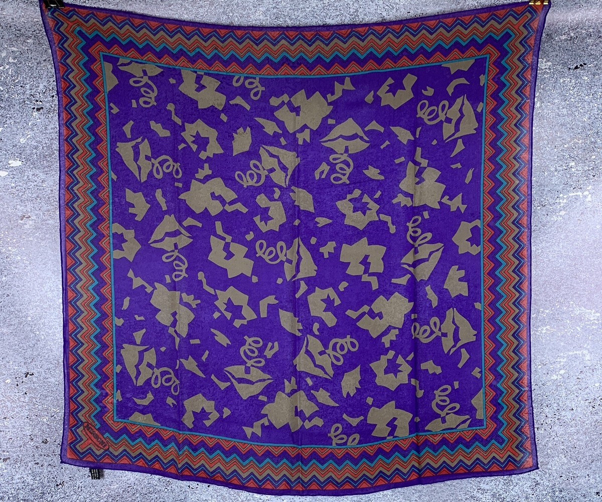 MISSONI VINTAGE SILK PURPLE SCARF SIZE 80x82cm
