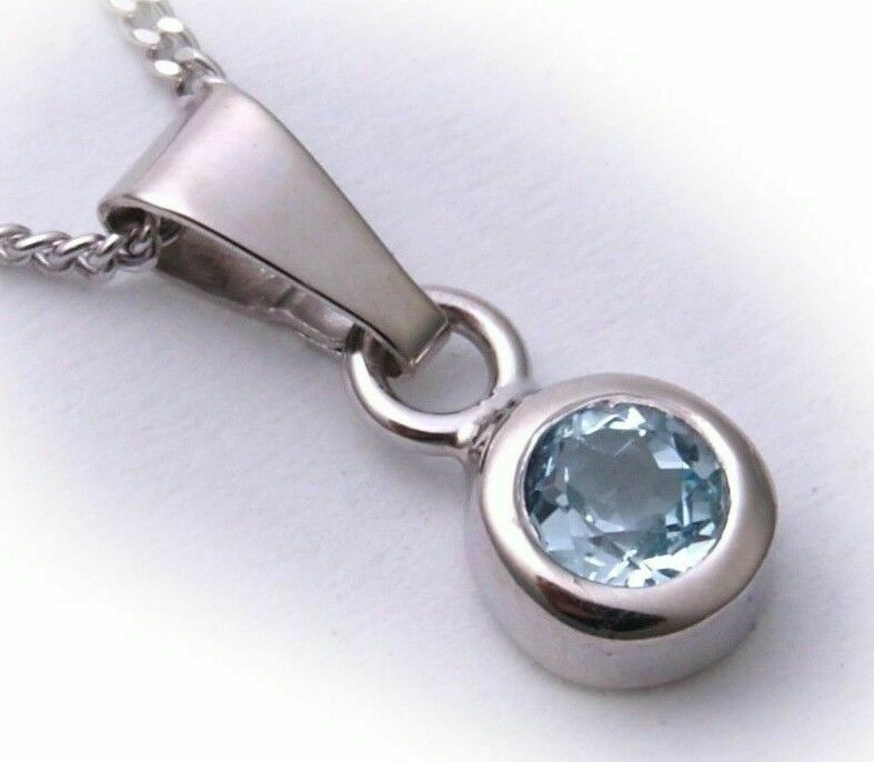 Collier Femme Or 18 Carats Avec Topaze Bleue - Pendentif Rond, Or Jaune, Neuf Avec étiquettes