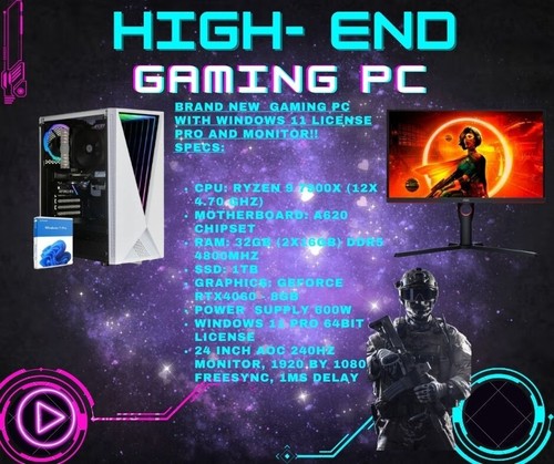 High-end Ryzen 9 7900x, 32GB RAM,RTX 4060,Prebuild gaming PC with 240hz monitor - Picture 2 of 3