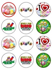 12 x Bingo Mix  2" PRE-CUT PREMIUM RICE PAPER Edible CakeToppers