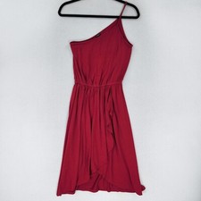 Ann Taylor Dress Womens Extra Small Red One Shoulder Ruffle Midi Flowy Cocktail