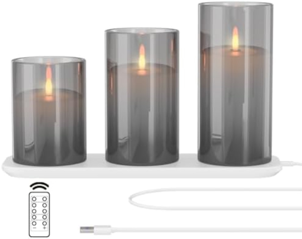 Set Di 3 Candele LED Con Telecomando A 10 Funzioni &ndash; Fiamma Tremolante, Vero Cera, Timer E Dimmer, Bianche