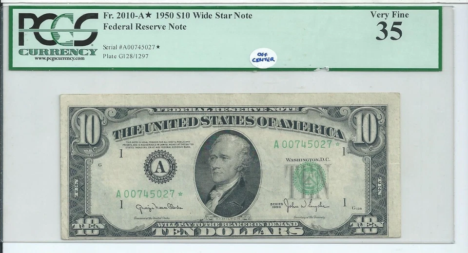 $10 1950 RARE Wide A Star * Block Federal Reserve Note FRN Boston PCGS 35 CH VF - Image 3 of 3