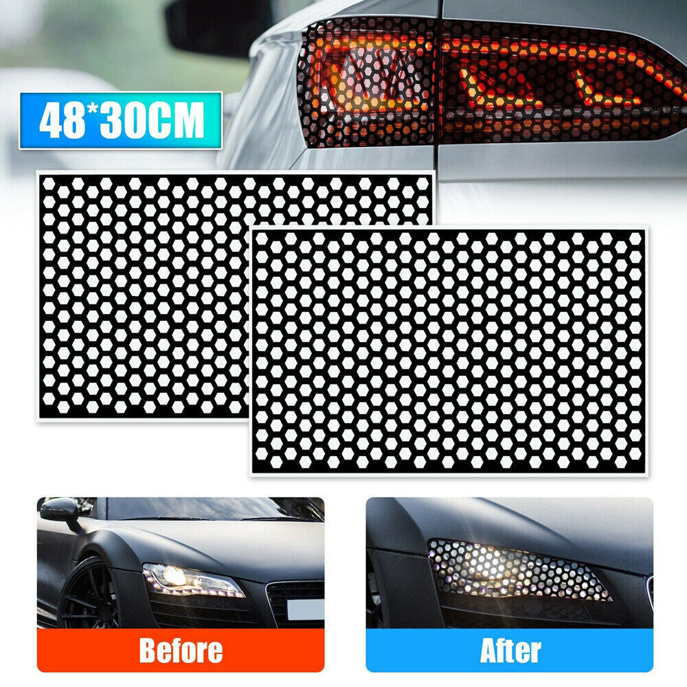 2x Black Car Rear Tail Light Lamp Cover Honeycomb Sticker Decal Accessories DIY