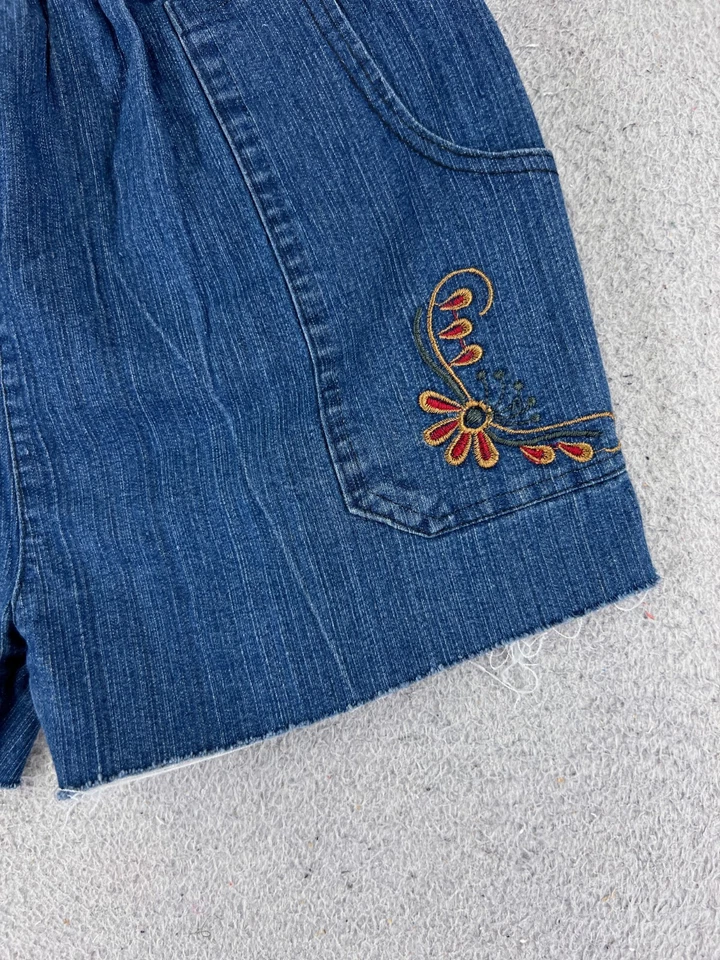 Pantalones Cortos Denim Mujer 26 Denim Corte Bordado Floral Cintura Elástica 26x3 Foto 2 de 4