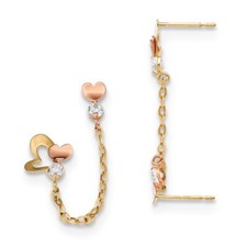 Madi K Kid's Earrings 14k Two-tone Post with Chain Heart, 0.51 gram