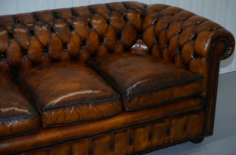 1930'S HAND DYED RESTORED WHISKY BROWN LEATHER CHESTERFIELD CLUB SOFA ENGLISH — 第 4/4 张图片