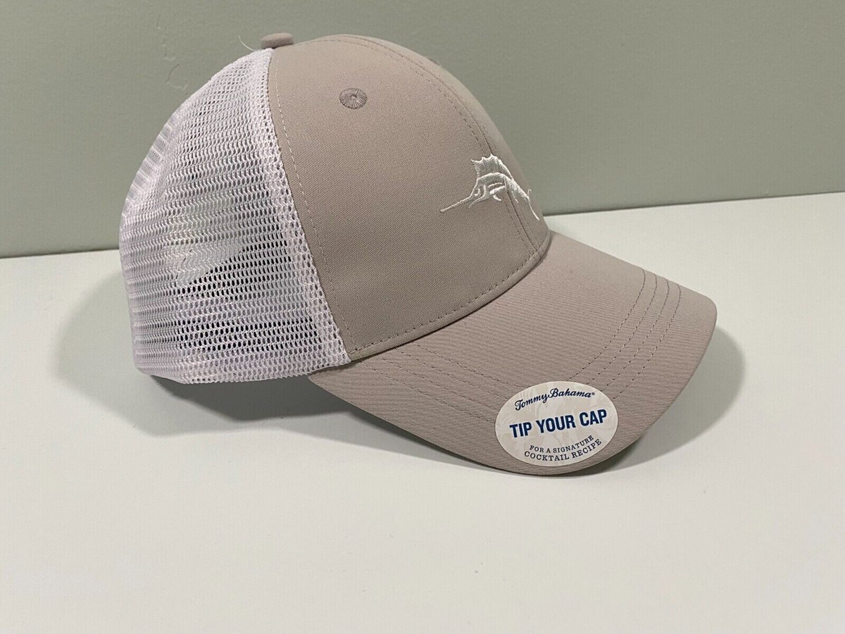 New Tommy Bahama Baseball Golf Cap Hat Strap Mesh Net White Grey