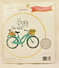 Dimensions ENJOY THE RIDE Bicycle Counted Cross Stitch Kit Round Green Bike NEW