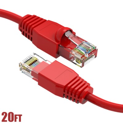 20FT Cat6A RJ45 Ethernet LAN Network Patch Cable UTP Copper Wire Gold 24AWG Red