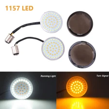 2x 1157 LED White + Amber Turn Signal Lights Insert Smoke Lens Cover for Harley