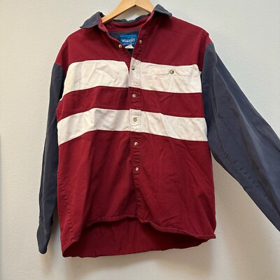 Wrangler Western Shirt Men's L Red White Blue Embroidered Button Down Rodeo
