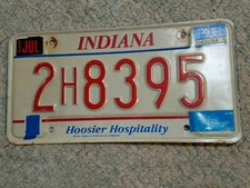 1993 Indiana Hoosier Hospitality License Plate 2H8395 man cave vintage man cave