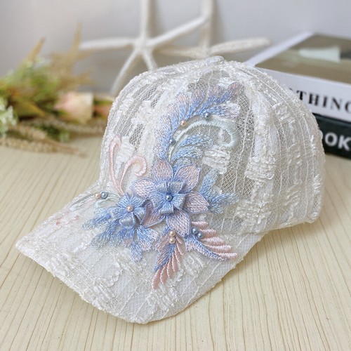 Sombreros de verano transpirables para mujer bordados flores malla de encaje gorras de béisbol con cuentas - Imagen 18 de 20