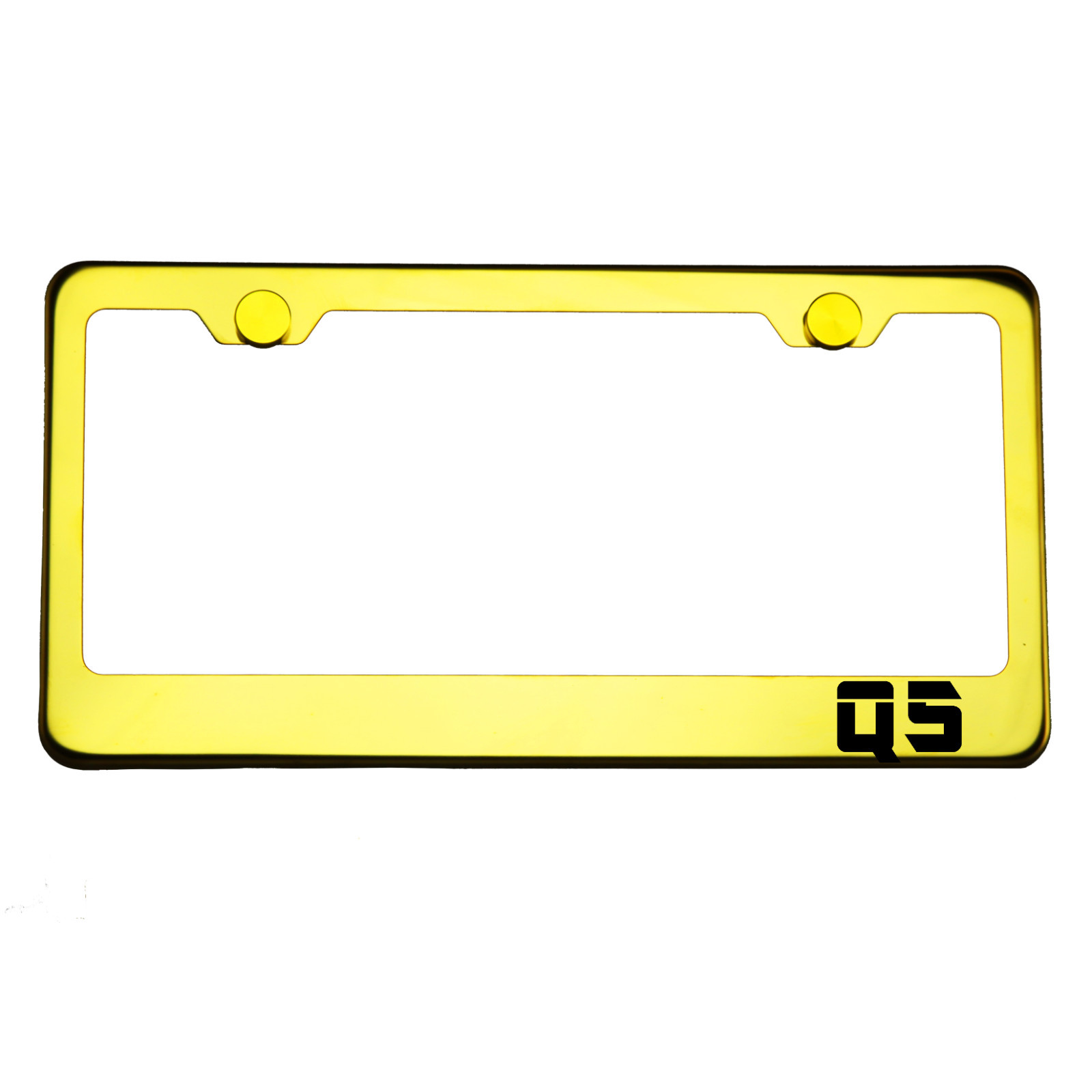 Gold Chrome License Plate Frame Q5 Laser Engraved Metal Screw Cap
